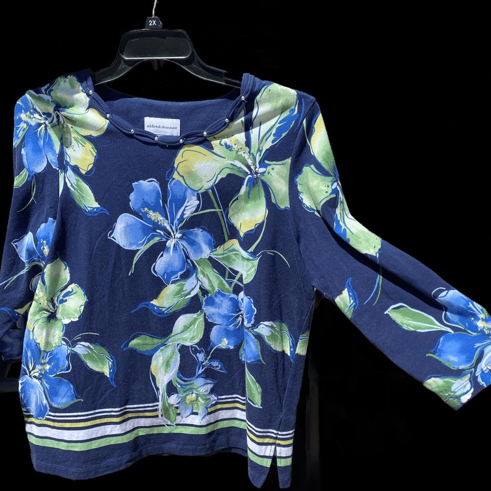 Blue Foral Print Top - Alfred Dunner